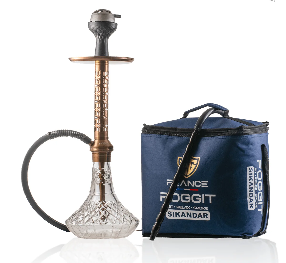 Alexander JLS Hookah with Bag - Brown Stem / Transparent Base