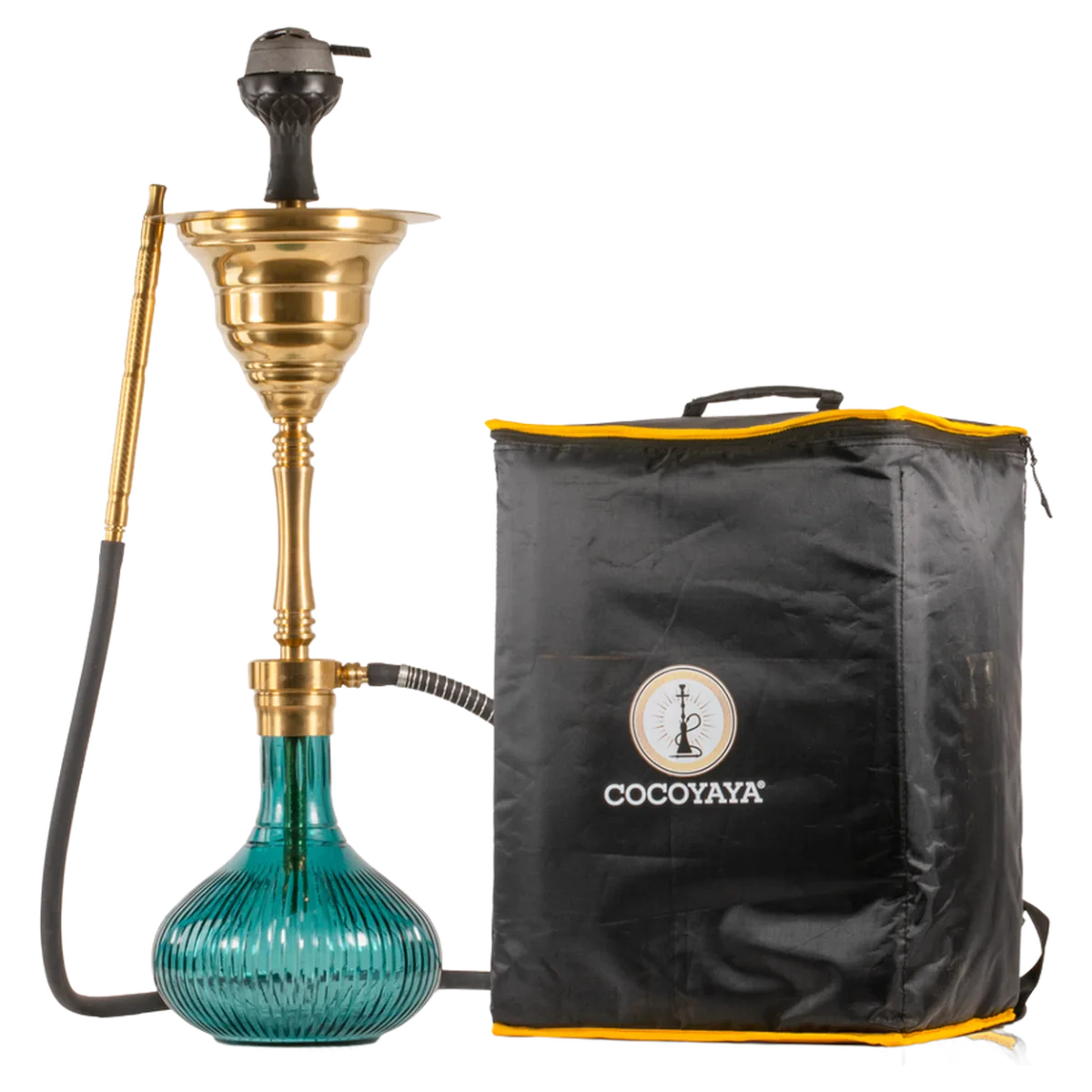 COCOYAYA Yara Hookah with Bag - Gold Stem / Emerald Green Base