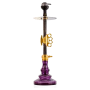 Knuckler Hookah - Golden Stem / Emerald purple Base with Grey bag