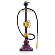 Knuckler Hookah - Golden Stem / Emerald purple Base with Grey bag