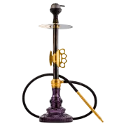 Knuckler Hookah - Golden Stem / Emerald purple Base with Grey bag