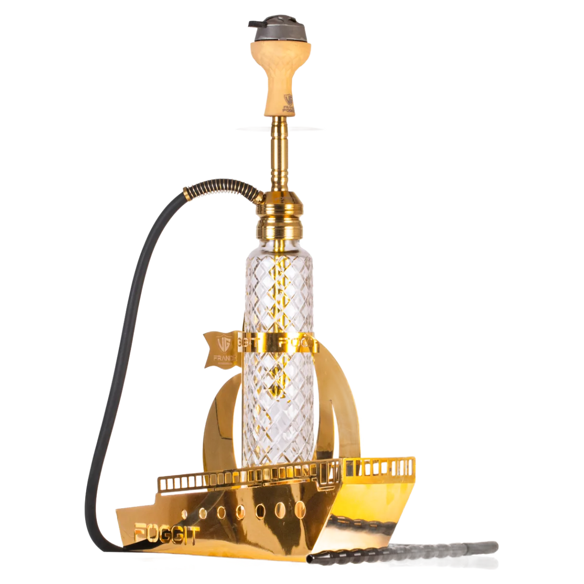 VG France Warship Hookah with LED Light - Gold