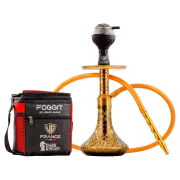 Dark Knight Slash Hookah with Bag - Gold Stem / Gold Base