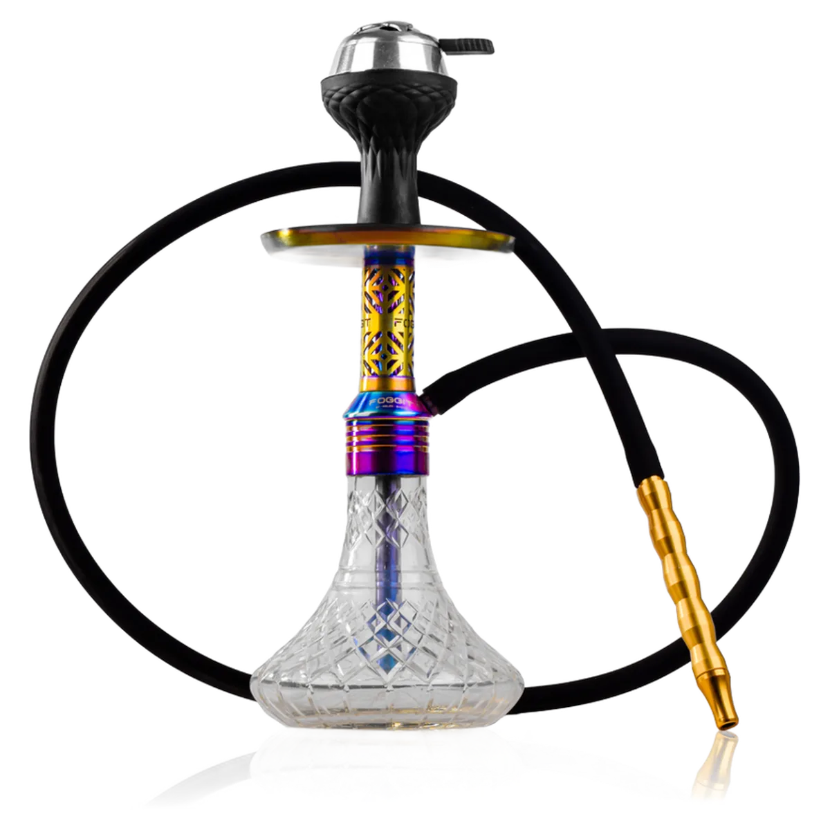 Dark Knight Gem Hookah with Bag - Rainbow Stem / Transparent Base