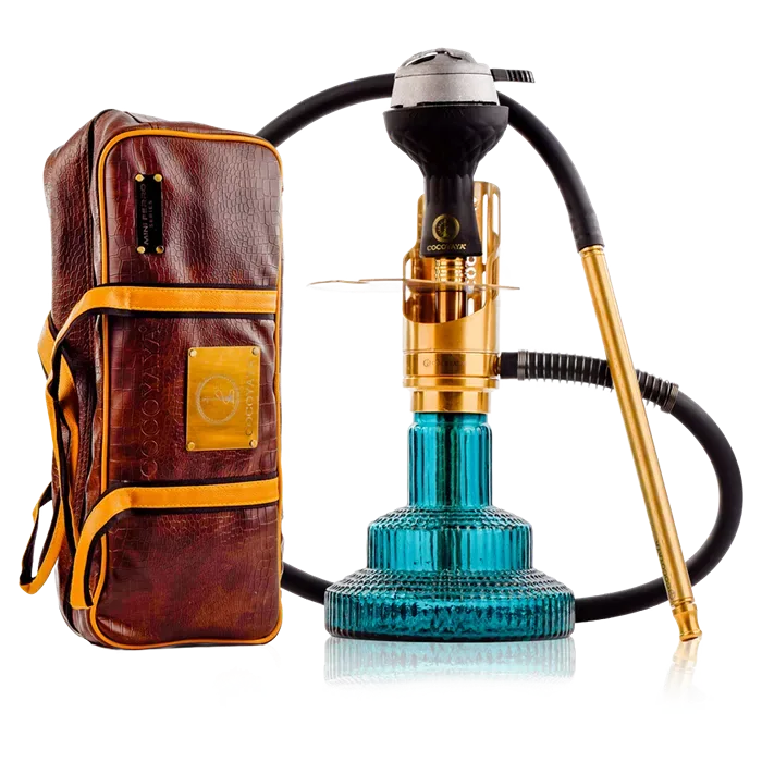 COCOYAYA Mini Ferro Emperio Hookah with- Golden Stem / Ocean Green Base with bag