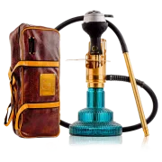 COCOYAYA Mini Ferro Emperio Hookah with- Golden Stem / Ocean Green Base with bag