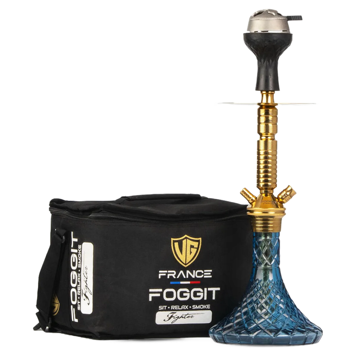 JOE Hookah with Bag (Fighter Series) - Sky Blue Base / Golden Stem