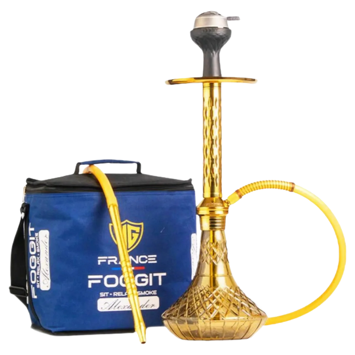 Alexander Hookah with Bag – Gold Stem and Grey Base Hookah