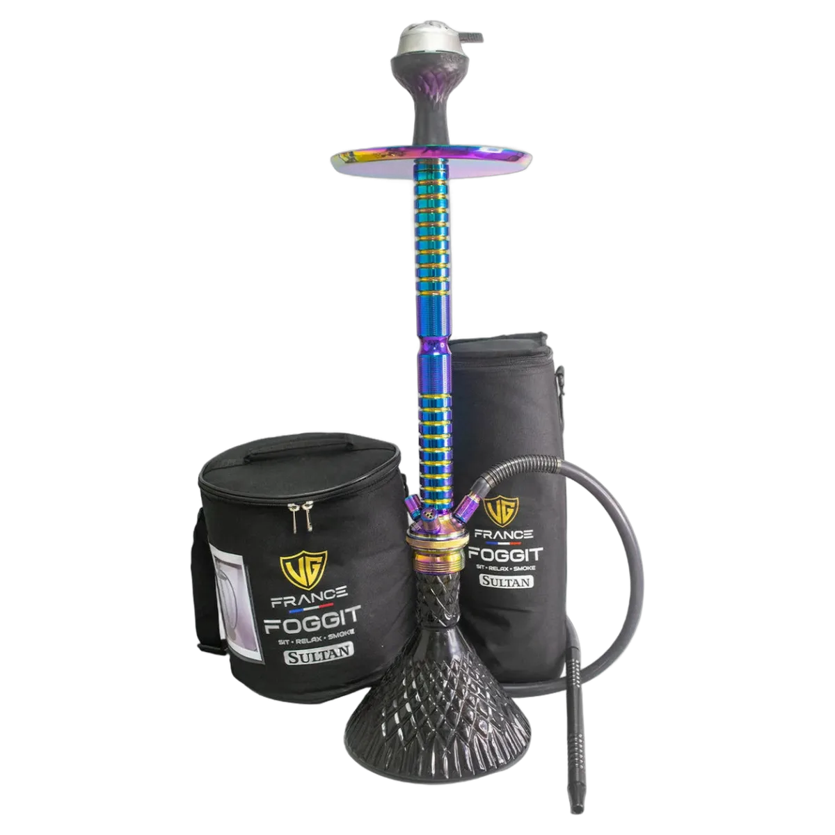 Sultan Hookah with 2 Bags - Black Base / Rainbow Stem